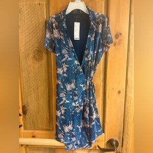 Urban Outfitters Blue and Tan Wrap Midi Dress